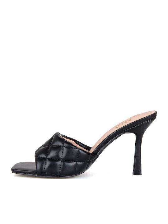 Mules with Thin High Heel in Black Color