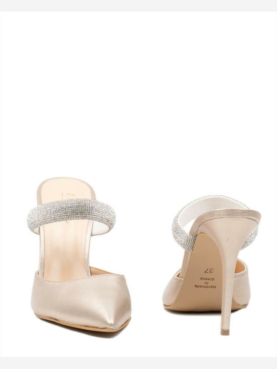 Mules with Thin High Heel in Beige Color