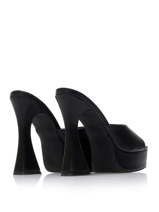 Mules with Chunky High Heel in Black Color