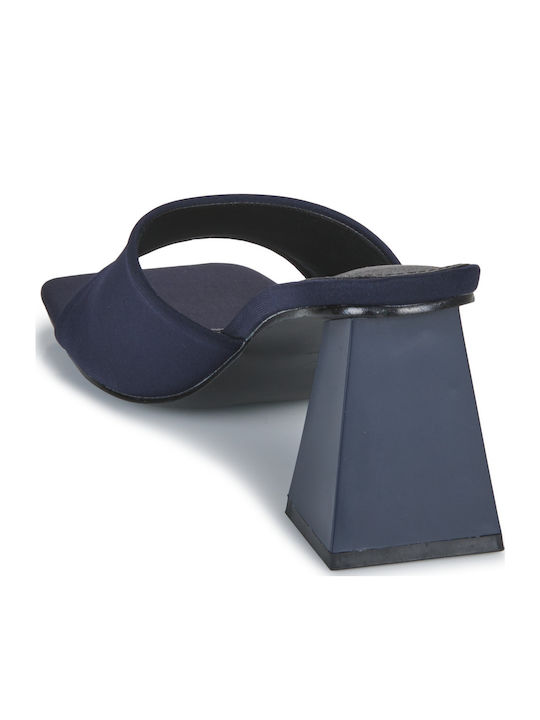 Malixia Mules με Χοντρό Ψηλό Τακούνι σε Navy Μπλε Χρώμα