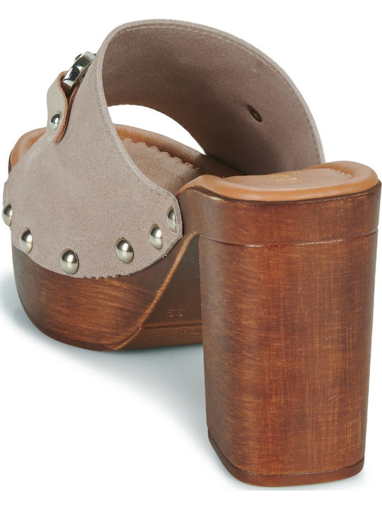 Mules mit Chunky Hoch Absatz in Beige Farbe