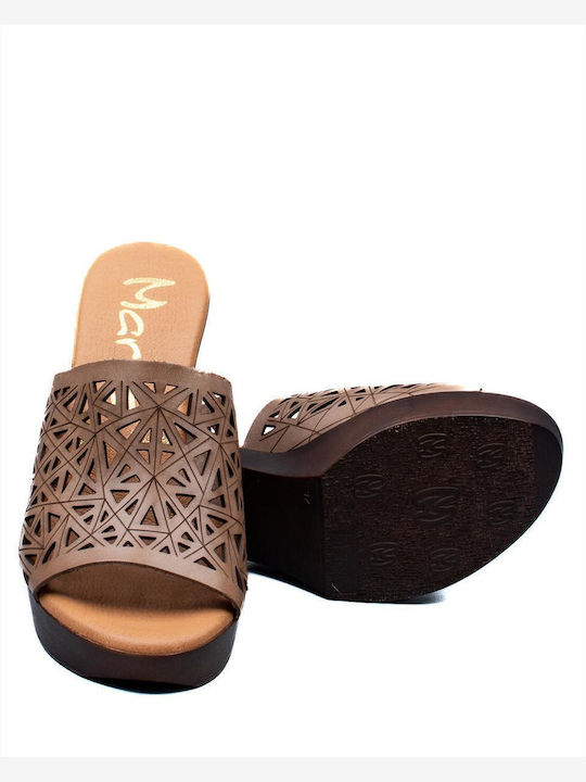 Leather Mules with Heel in Beige Color