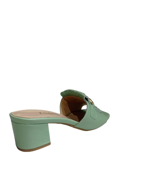 Mules mit Chunky Hoch Absatz in Grün Farbe