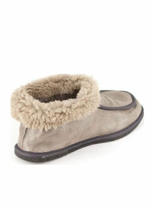 Closed Leather Women's Slippers Gray