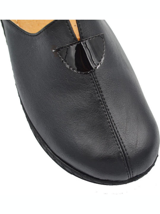 Anatomische Leder Damen Hausschuhe Schwarz