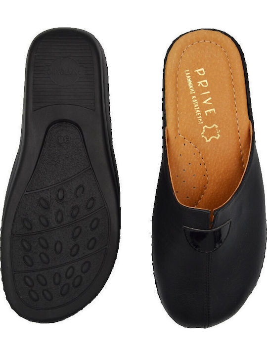 Anatomische Leder Damen Hausschuhe Schwarz