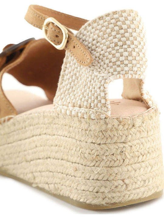 Women's Leather Ankle Strap Platforms Brown