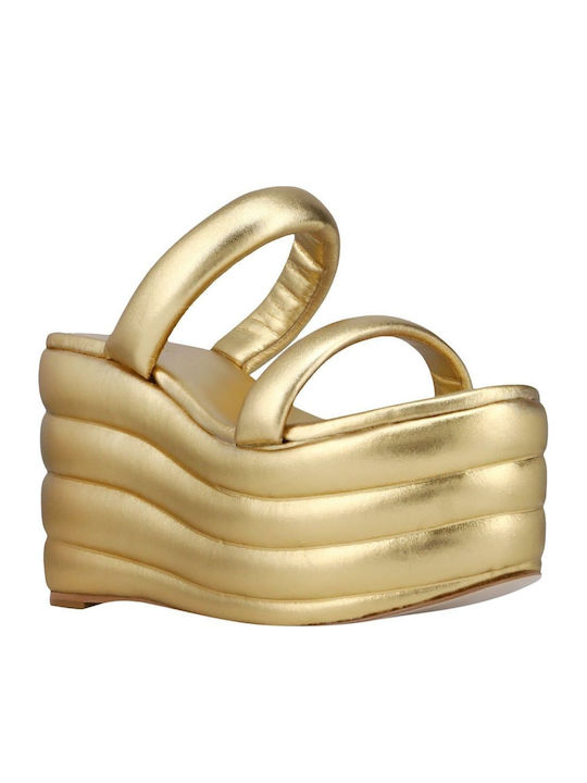 Women's Leather Platform Shoes Gold