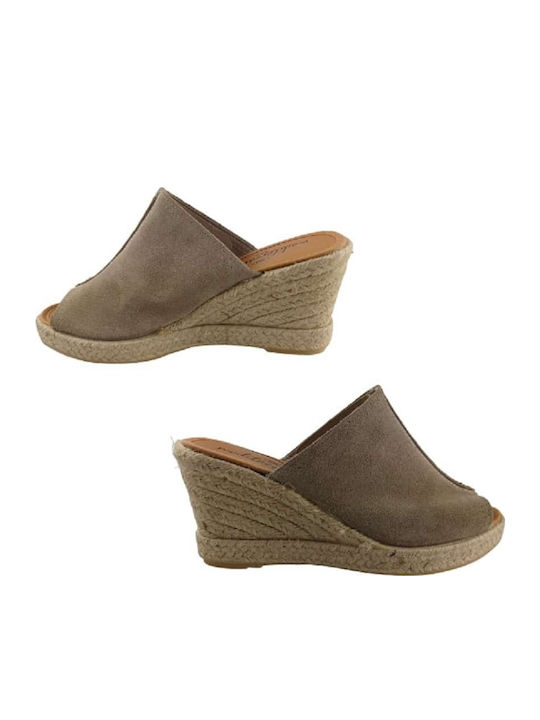 Medilerrarea Women's Leather Platform Wedge Sandals Beige