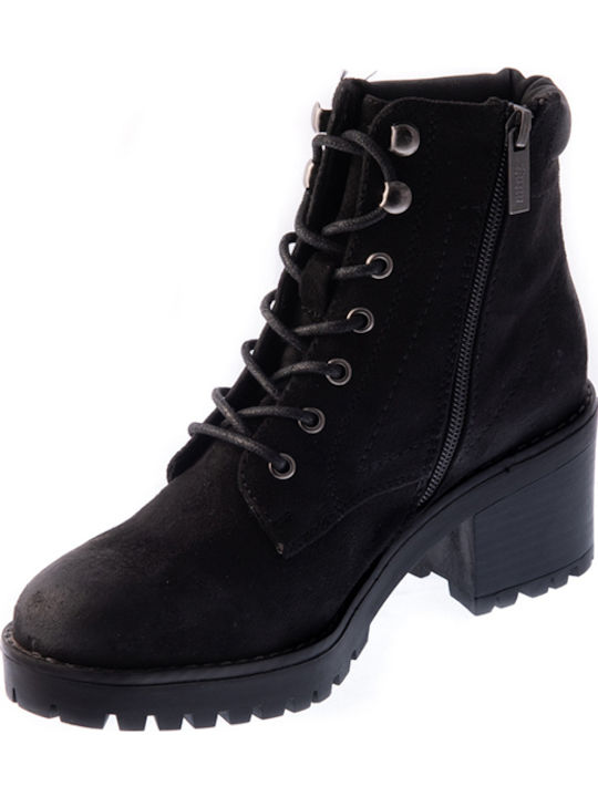 Suede Women's Ankle Boots with Medium Heel Black