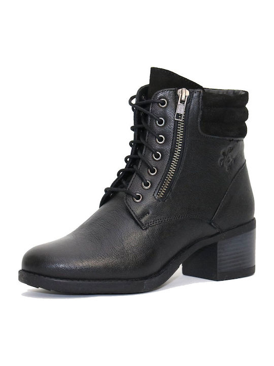 Ghete dama din piele cu platforme pentru femei cu toc negru