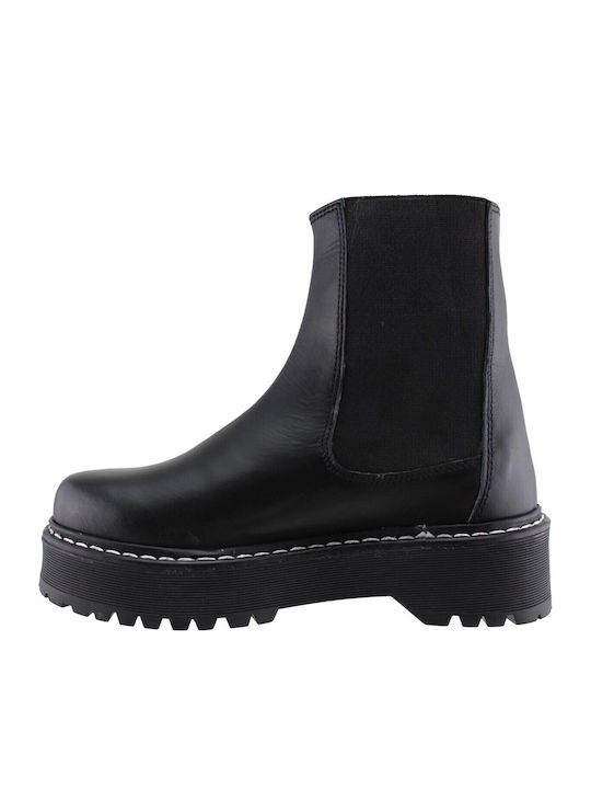 Leder Damen Chelsea Stiefeletten Schwarz