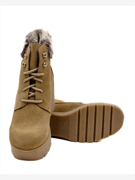 Suede Women's Ankle Boots Beige