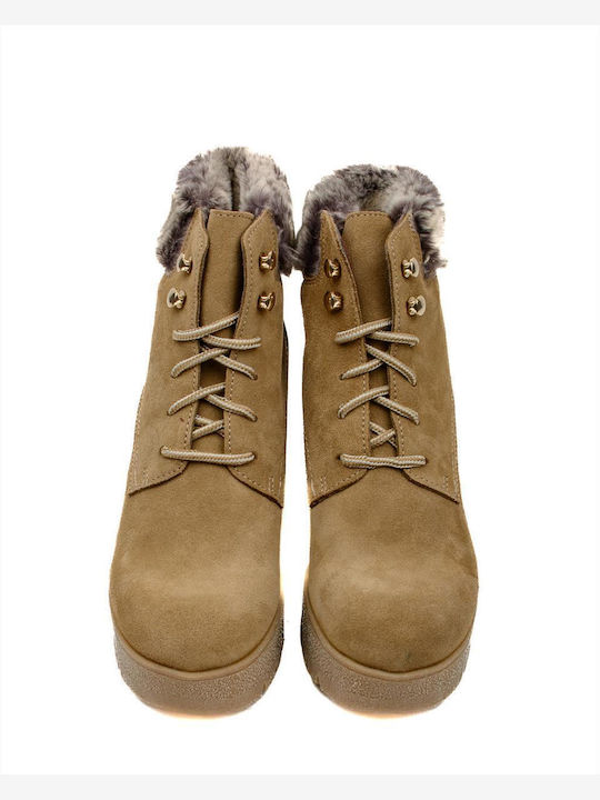 Suede Women's Ankle Boots Beige
