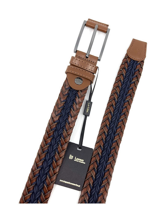 Men's Belt Leather Knitted Blue