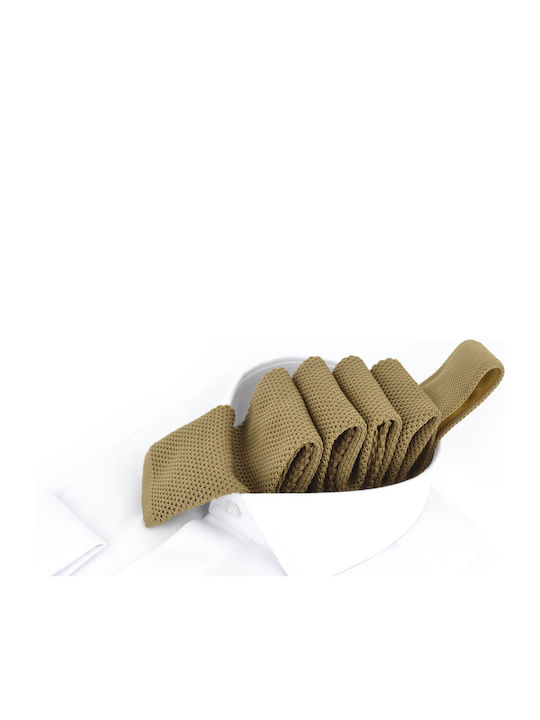 Monte Napoleone Men's Tie Synthetic Knitted Monochrome in Beige Color