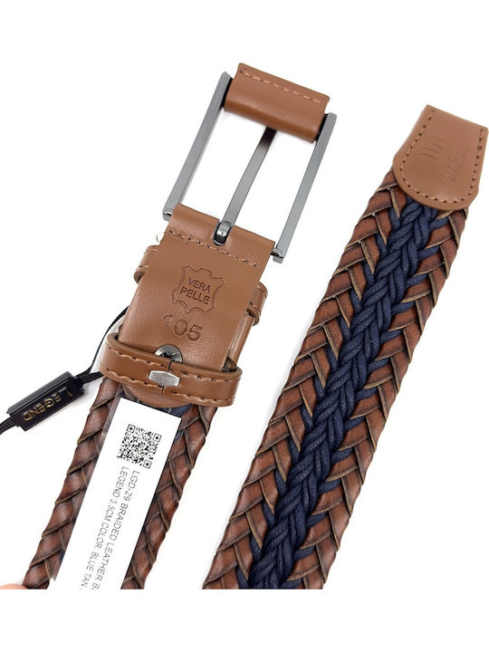 Men's Belt Leather Knitted Blue