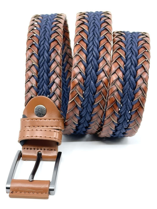 Men's Belt Leather Knitted Blue