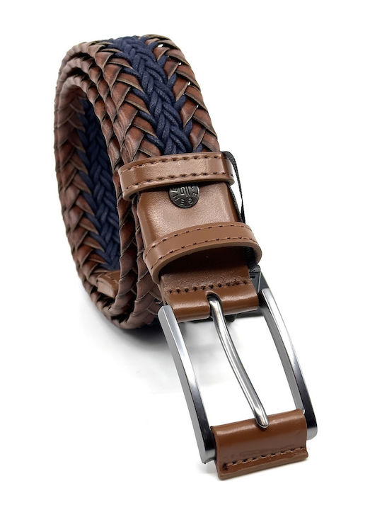 Men's Belt Leather Knitted Blue