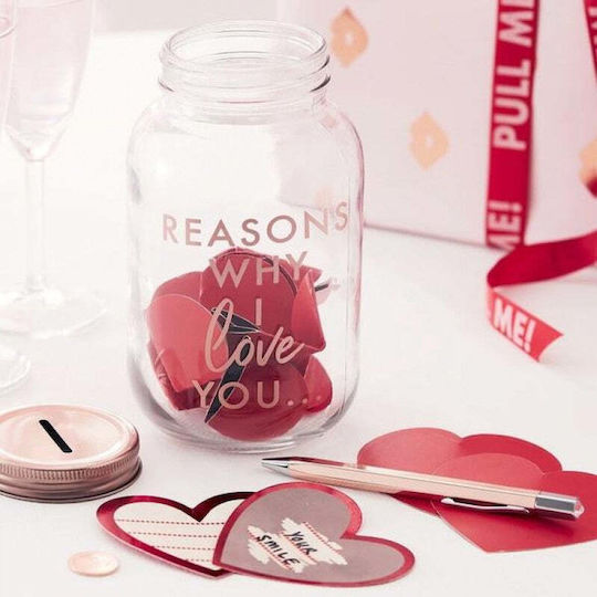 Glass Vase Foil Hearts Reasons Why I Love You 9x18cm Gingerray