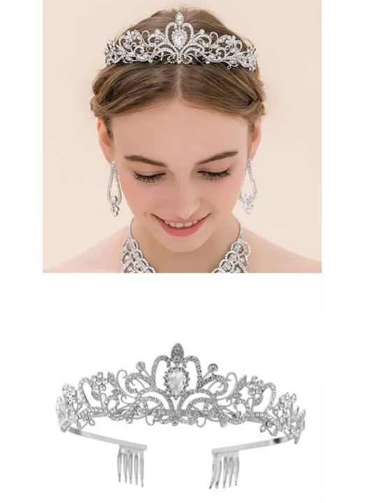 Bridal Crown Tiara Crystals Silver Height 4.50cm Support Comb