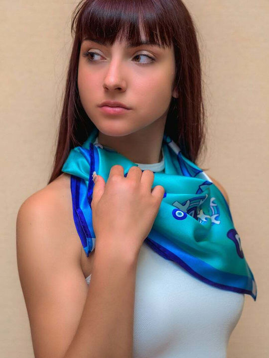 Kalfas Luxury Silk Handmade Scarf Danelis Design – Women's Silk Scarf Light Blue