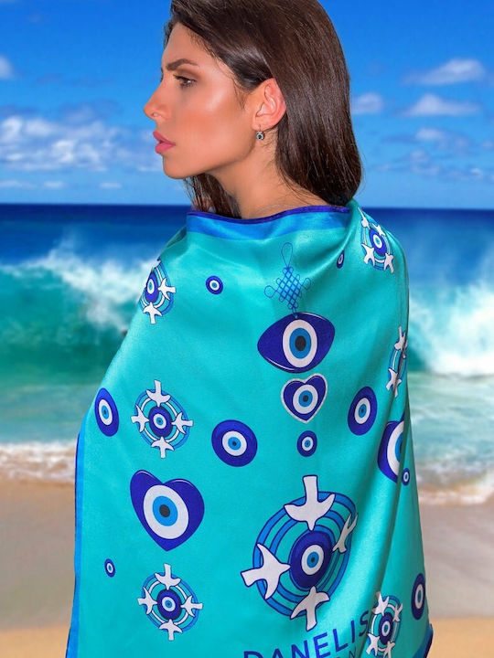 Kalfas Luxury Silk Handmade Scarf Danelis Design – Women's Silk Scarf Light Blue
