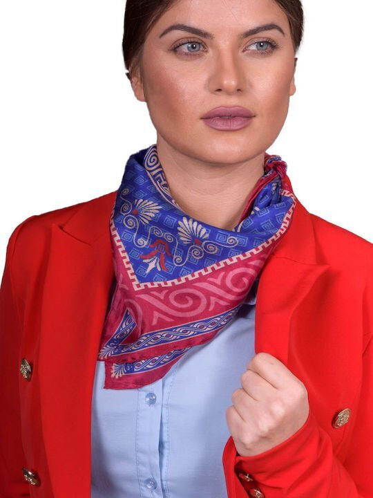 Kalfas Luxury Silk Μαντήλι Crepe Satin 50x50cm Γυναικείο Μεταξωτό Φουλάρι Μπλε