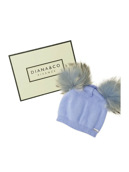 Pom Pom Beanie Beanie Knitted in Light Blue color