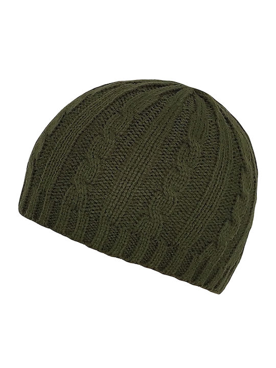 Beanie Γυναικείος Σκούφος με Πλεξούδες σε Χακί χρώμα