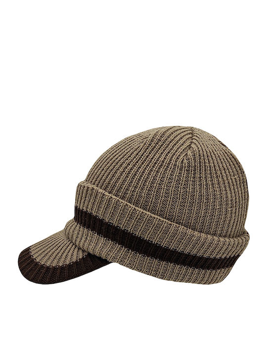 Beanie Ανδρικός Σκούφος με Rib Πλέξη σε Καφέ χρώμα