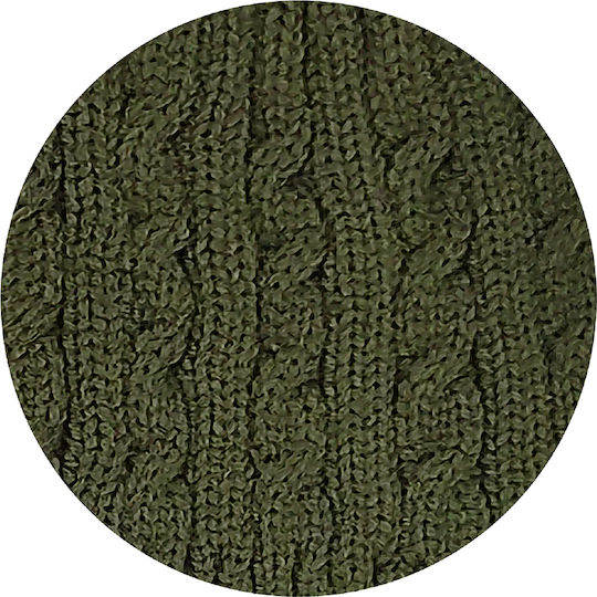 Beanie Γυναικείος Σκούφος με Πλεξούδες σε Χακί χρώμα