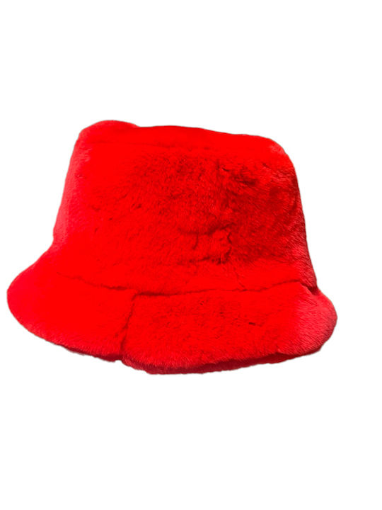 MARKOS LEATHER Frauen Pelzige Hut Eimer Rot