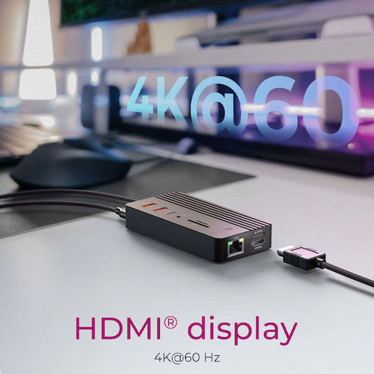 Icy Box USB-C Docking Station με HDMI 4K PD Ethernet Μαύρο (IB-DK4072M-CU31)