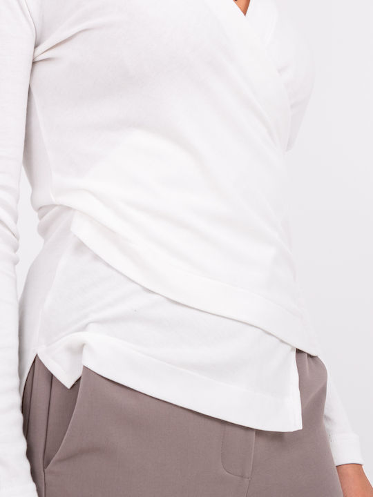 Blouse Women's Blouse Long Sleeve with V Neckline Offwhite