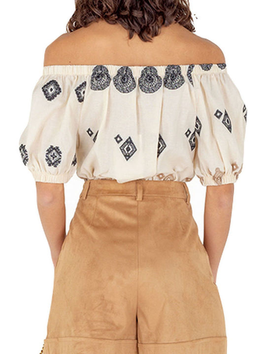 Γυναικείο Καλοκαιρινό Crop Top Off-Shoulder Βαμβακερό Κοντομάνικο Μαύρο