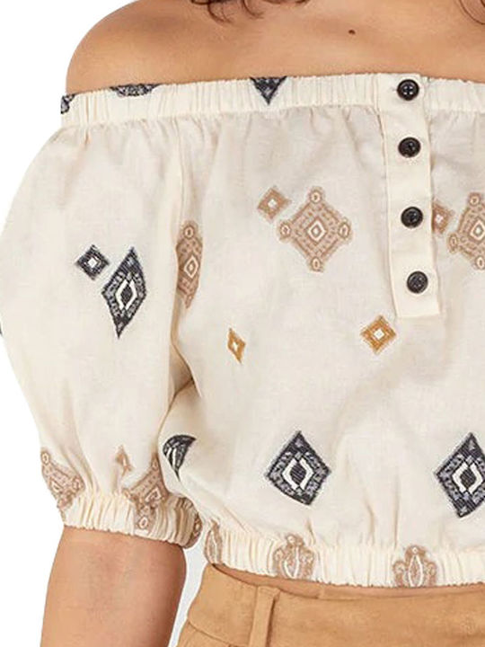 Γυναικείο Καλοκαιρινό Crop Top Off-Shoulder Βαμβακερό Κοντομάνικο Μαύρο