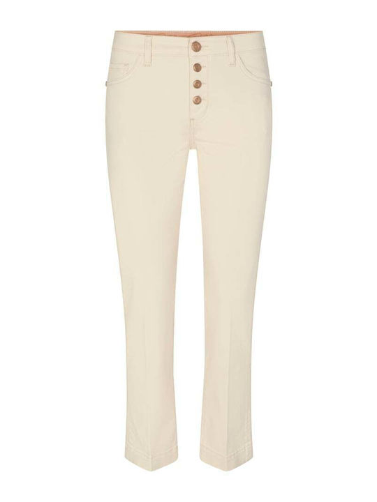 High Waist Women's Jean Trousers in Slim Fit Ecru