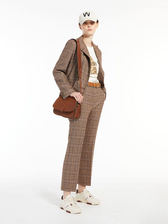 Lisetta Wool Twill Women's Fabric Trousers Relaxed Fit Checked Brown