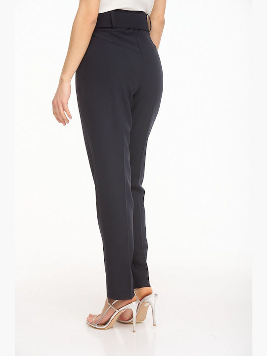 Women's High-waisted Fabric Trousers Navy Blue