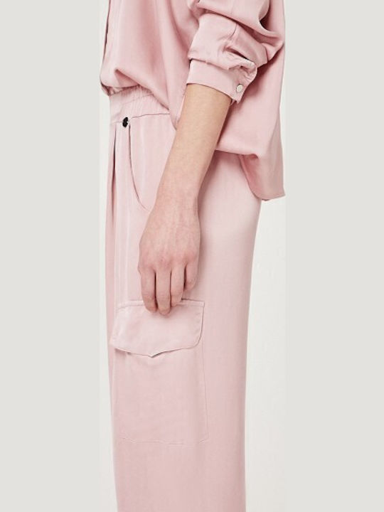 Dama Tesatura Pantaloni Cargo cu Elastic cu Croială Normală Pink