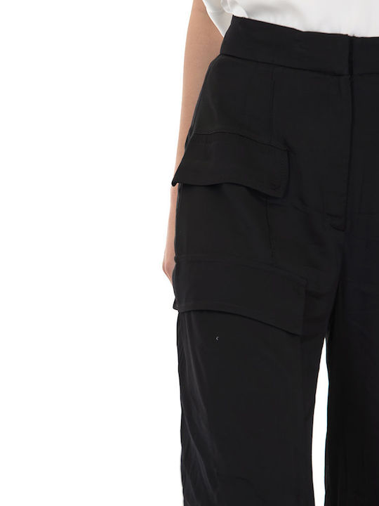 Damen Stoff Cargo Hose Schwarz