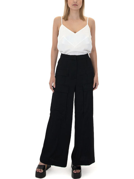 Damen Stoff Cargo Hose Schwarz