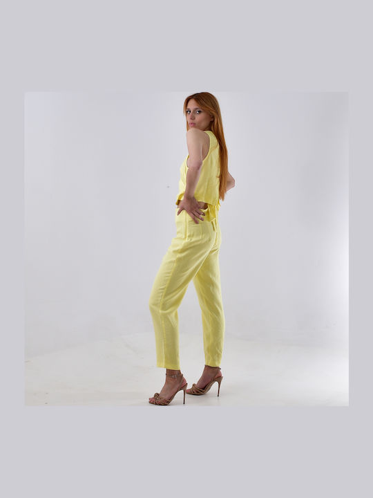 Women's Fabric Trousers Straight Line Yellow