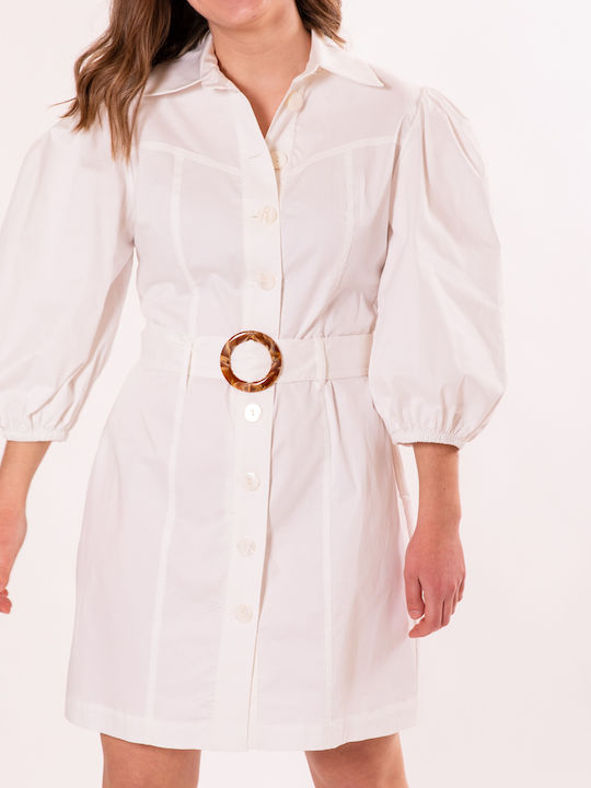 Summer Mini Shirt Dress with Lace White