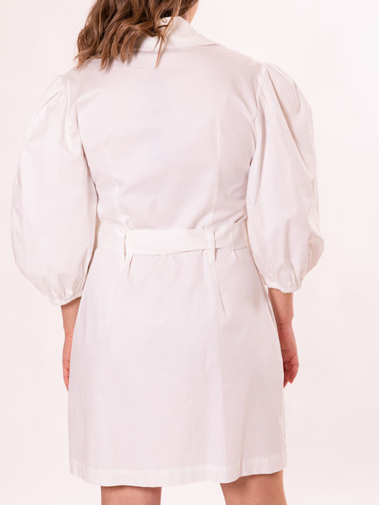 Summer Mini Shirt Dress with Lace White
