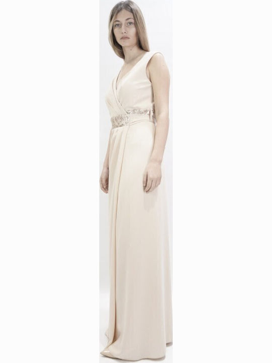 Summer Maxi Dress for Wedding - Christening with Beige Lace