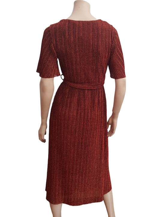 Midi Abendkleid Wickel Bronze