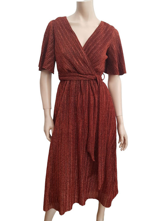 Midi Abendkleid Wickel Bronze