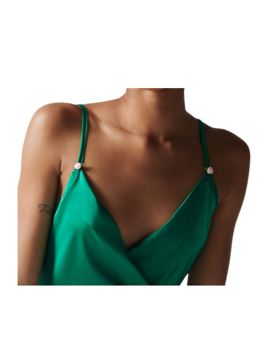 Summer Mini Evening Dress Satin Green